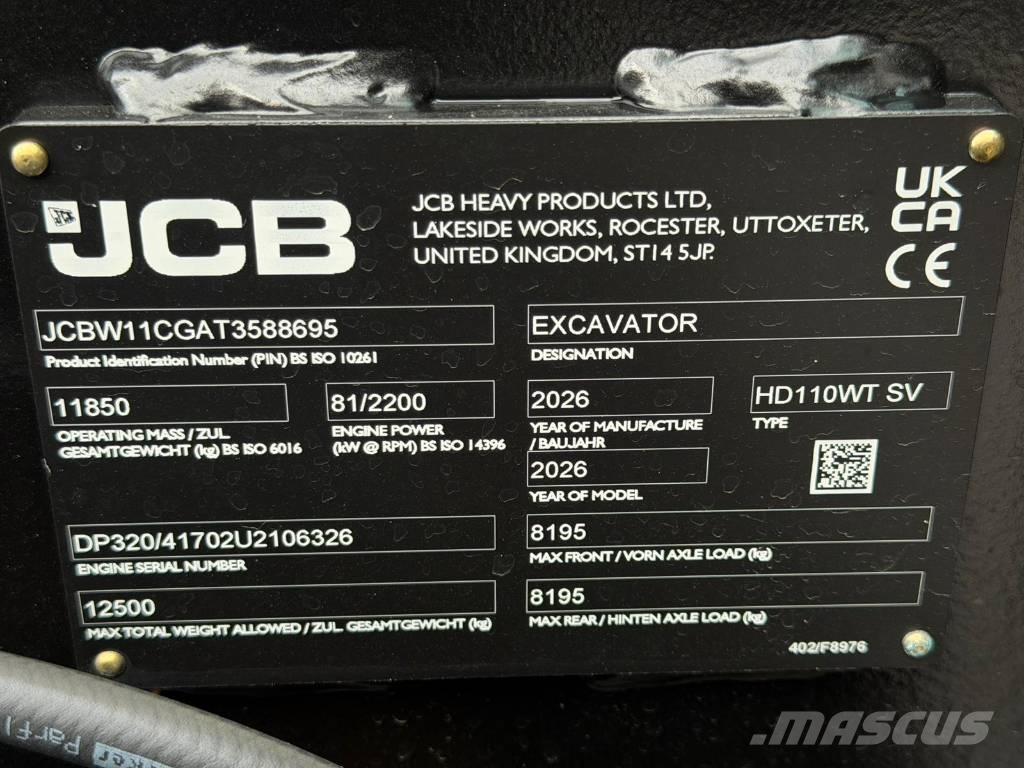 JCB 110 W Hydradig / Engon / Pyöräohjaus / Rasvari / Wielgraafmachines