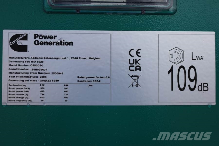 Cummins C550D5Q Declaration of Conformity, Diesel, 550kVA, ディーゼル発電機