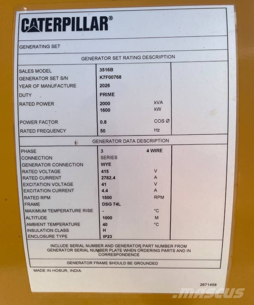 CAT 3516B - 2.250 kVA Generator - DPX-25098 Diesel Generatoren