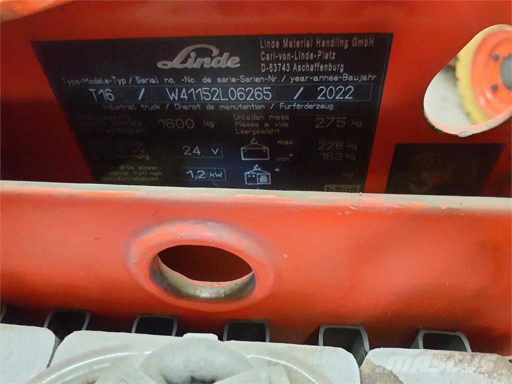 Linde T16 Παλετοφόρα πεζού χειριστή με ιστό