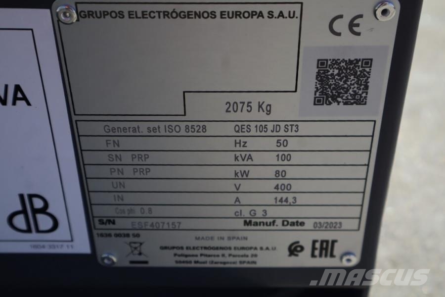 Atlas Copco QES 105 JD ST3 Valid inspection, Diesel, 105 kVA ディーゼル発電機