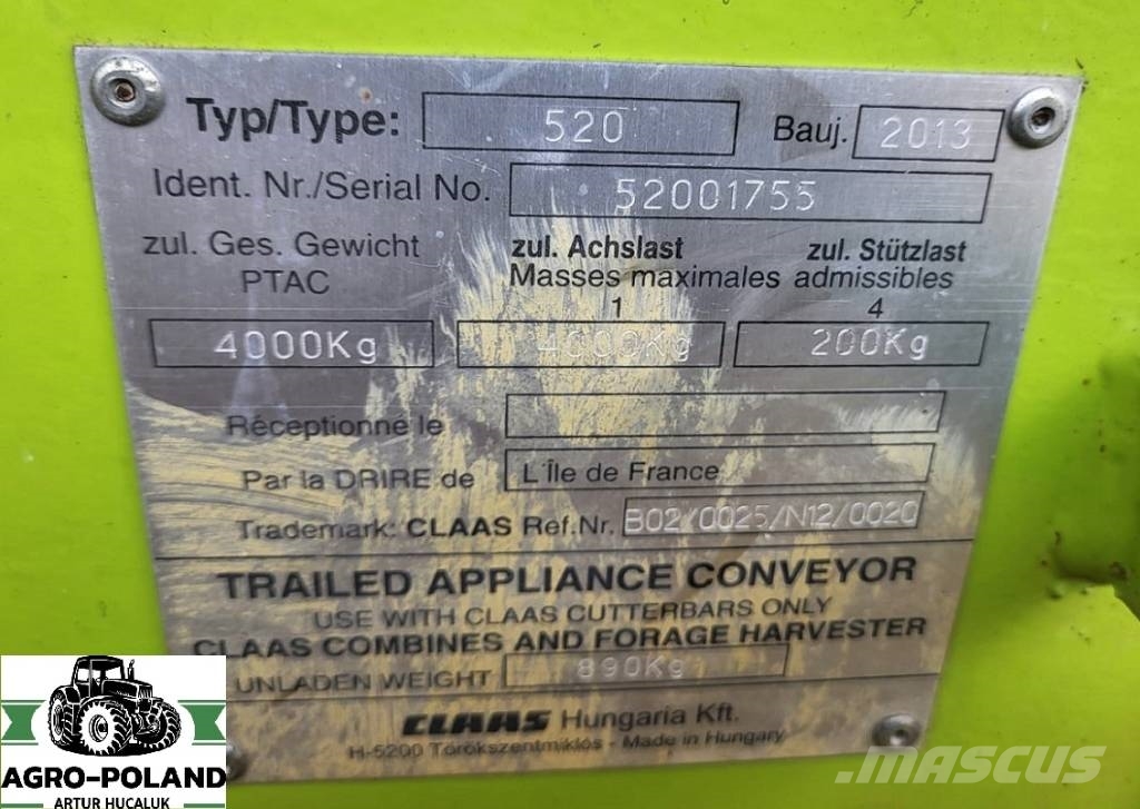 CLAAS VARIO 750 (NOWY MODEL)- 2013 ROK + WÓZEK + KOSY 联合收割机头