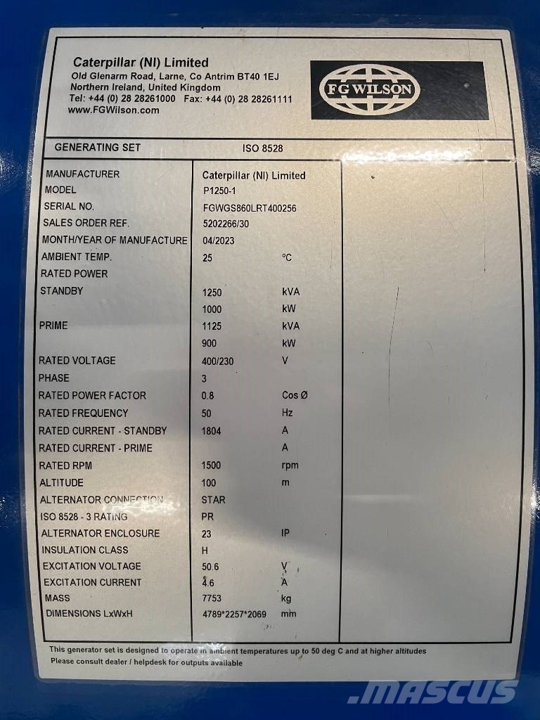 FG Wilson P1250-1 - 1250 kVA Surplus Genset - DPX-25089 柴油發電機