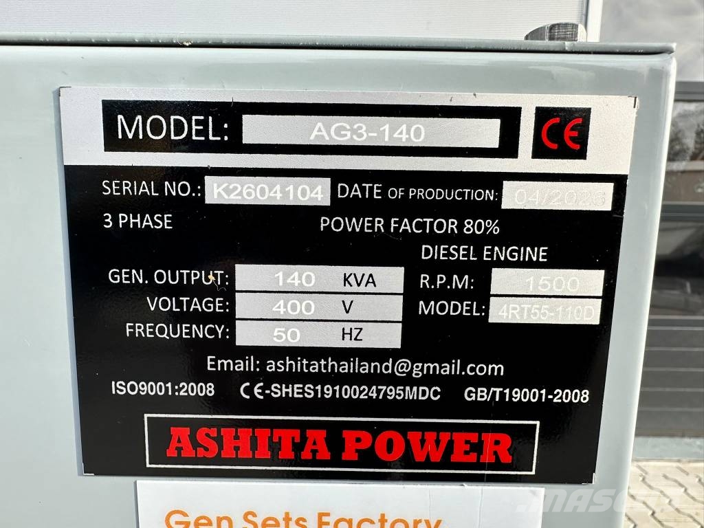 Ashita AG3-140 140KVA Generator NEW Diesel Generators