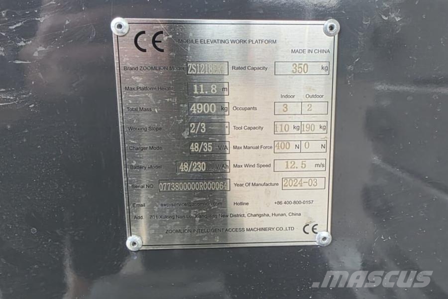 Zoomlion ZS1218ERT Unused, Valid Inspection, Electric, 13.8 Saxliftar