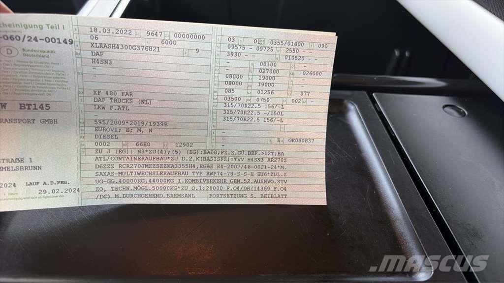 DAF XF480 BDF Šasija ar kabīni