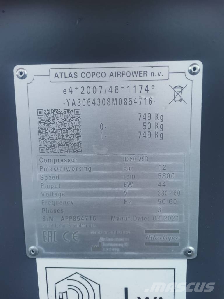 Atlas Copco H250 VSD Compressor, Kompressor Kompressoren