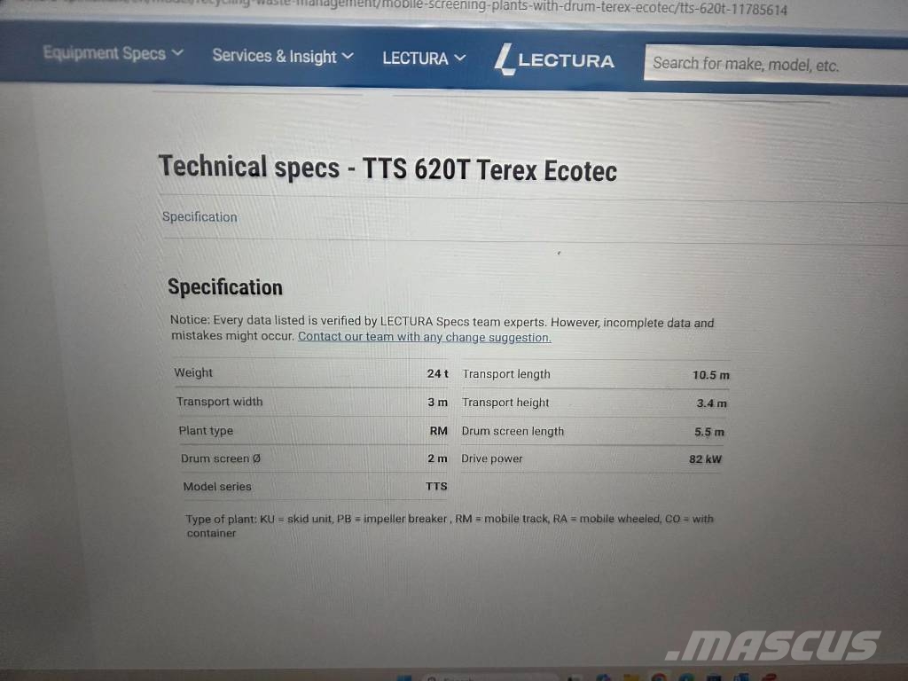 Terex Ecotec TTS 620W-Rotating screener 6cm-Trailer 2 axles Mobilie sieti