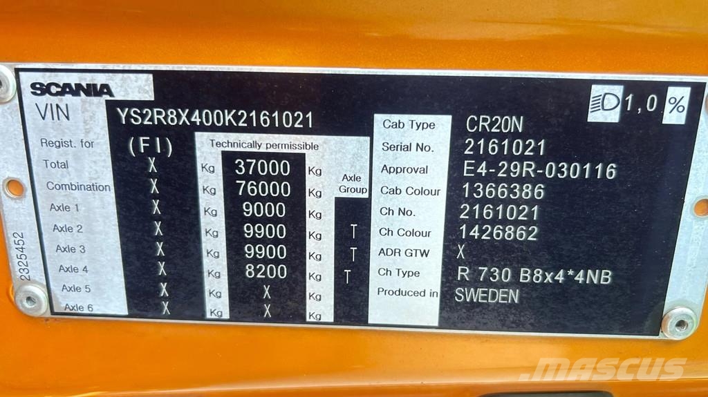 Scania R730 Gestuurd | 4 asser | 20 ton haakarm | kraan p Guindastes todo-terreno