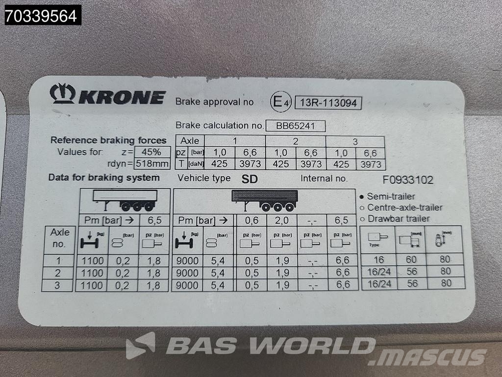 Krone SD Roldeur Liftas نصف مقطورات ذات هيكل صندوقي