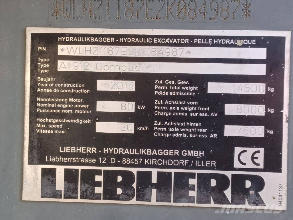 Liebherr A 912 Compact Litronic (4 buckets + forks) Wielgraafmachines