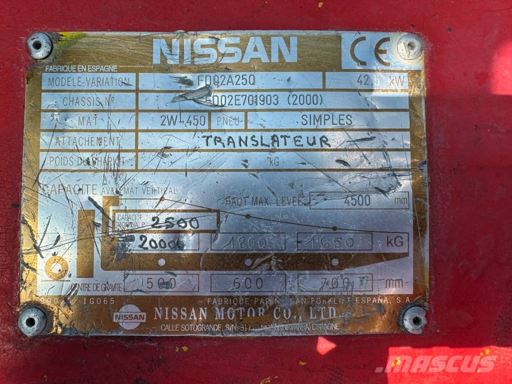 Nissan FD02A25Q 2500 kg Wózki Diesla