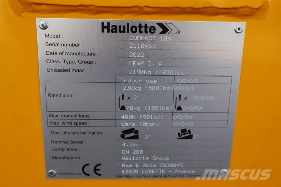 Haulotte Compact 10N Valid Iinspection, *Guarantee! 10m Wor Scissor lifts