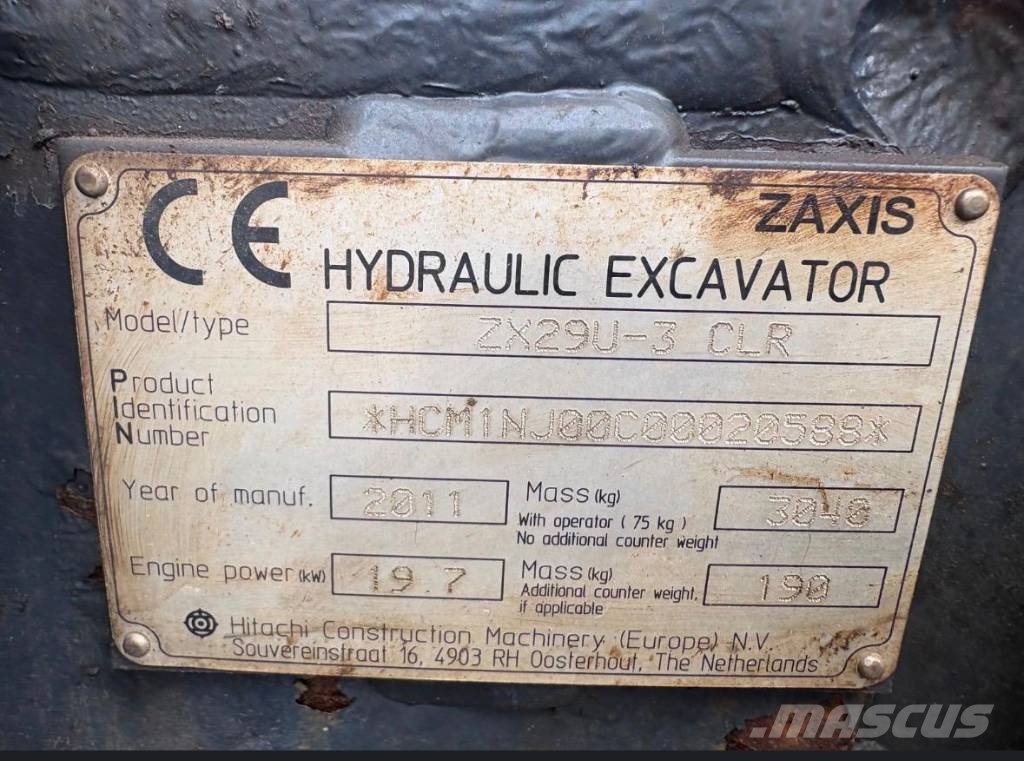Hitachi ZX 29 U-3 CLR AIRCO!! Minigraafmachines < 7t