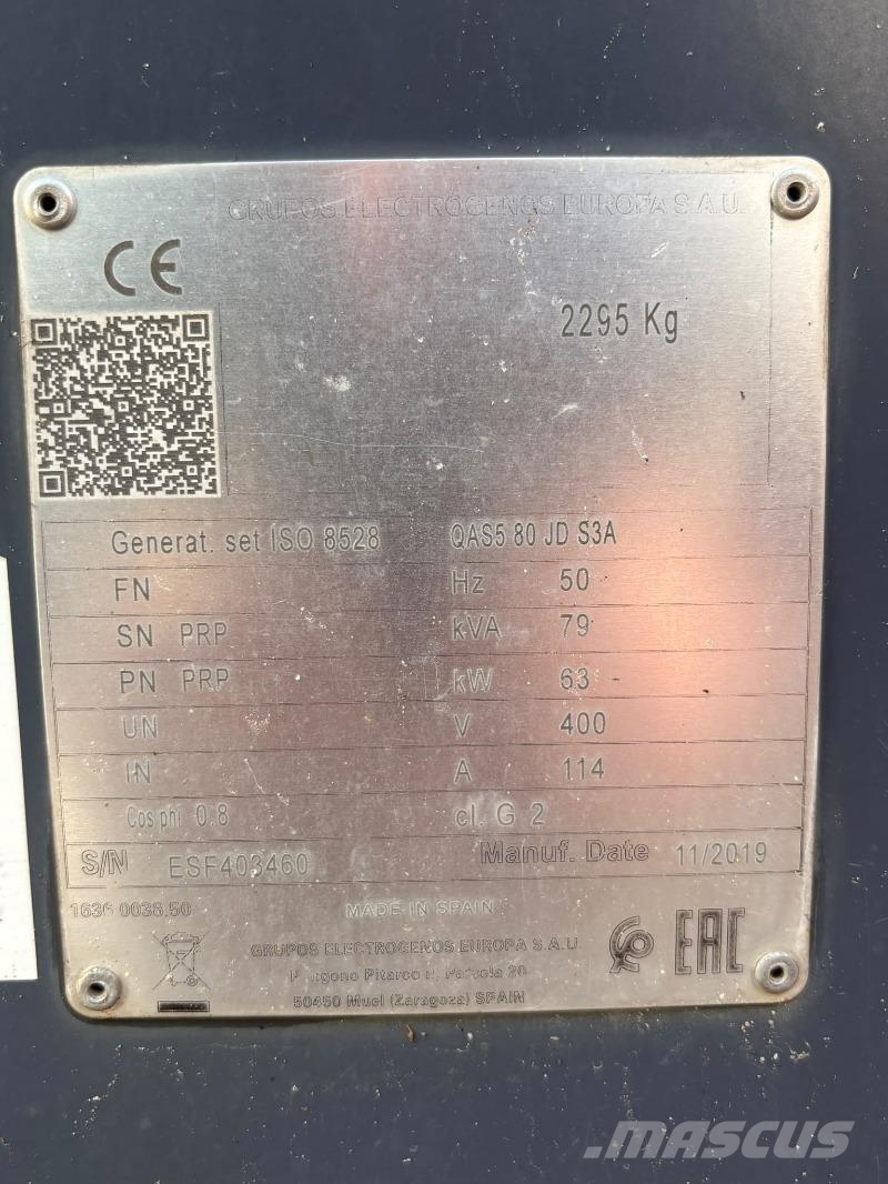 Atlas Copco AtlasCopco Generator QAS5 80 JD S3A Drugi agregati