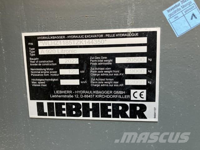 Liebherr A 920 Litronic Wheeled excavators
