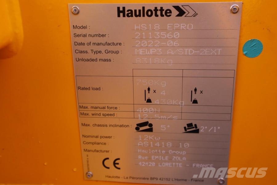 Haulotte HS18EPRO Valid Inspection, Electric 4x4 Drive, Ver Scissor lifts