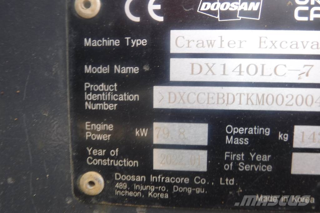 Doosan DX140 LC-7 Roomikekskavaatorid