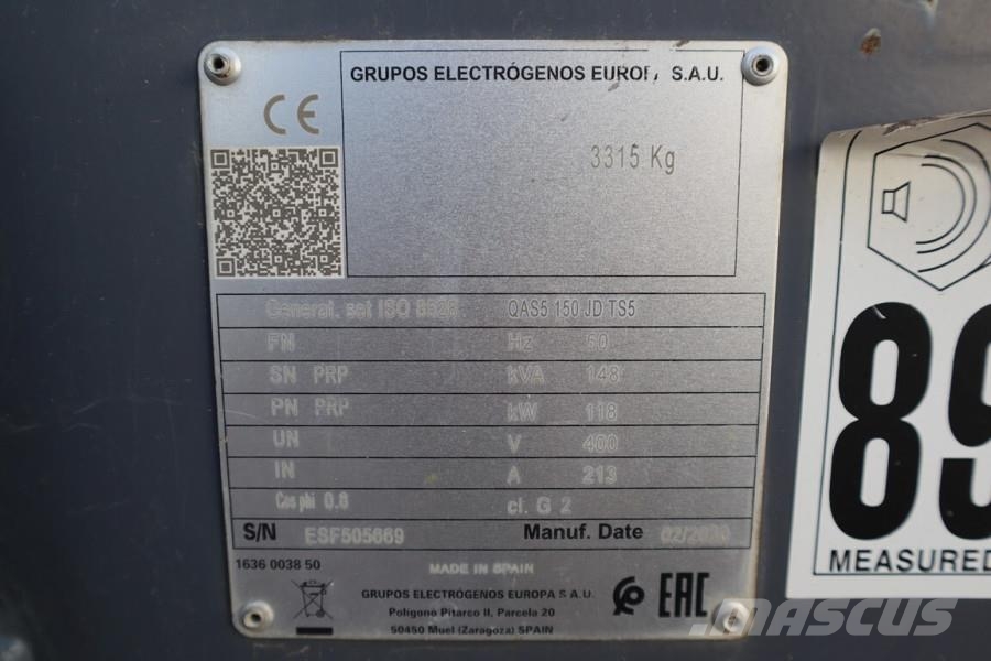 Atlas Copco QAS5 150 Valid Inspection, Diesel, 150 kVA Diesel generatoren