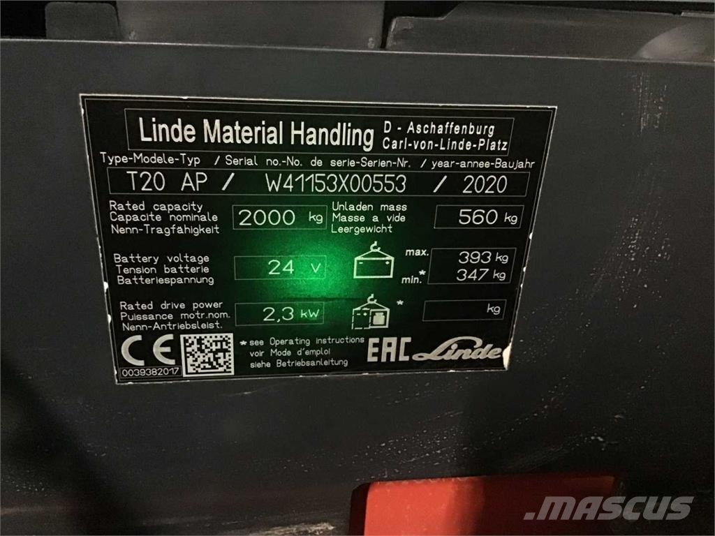 Linde T20AP Lavansiirtotrukit ajotasolla