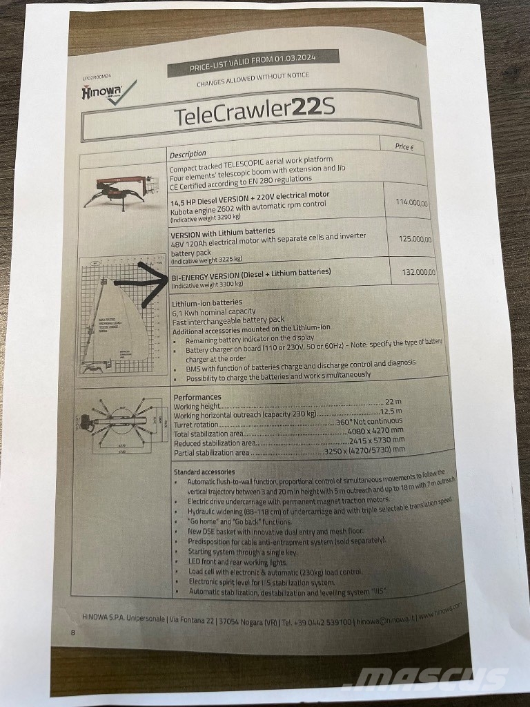 Hinowa TC 22 Plataformas con brazo de elevación telescópico