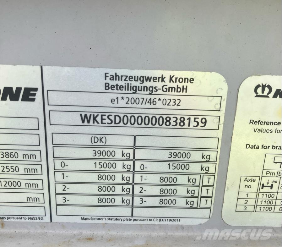Krone Trailer Curtainsider Sliding Roof Straight Curtainsiderauflieger