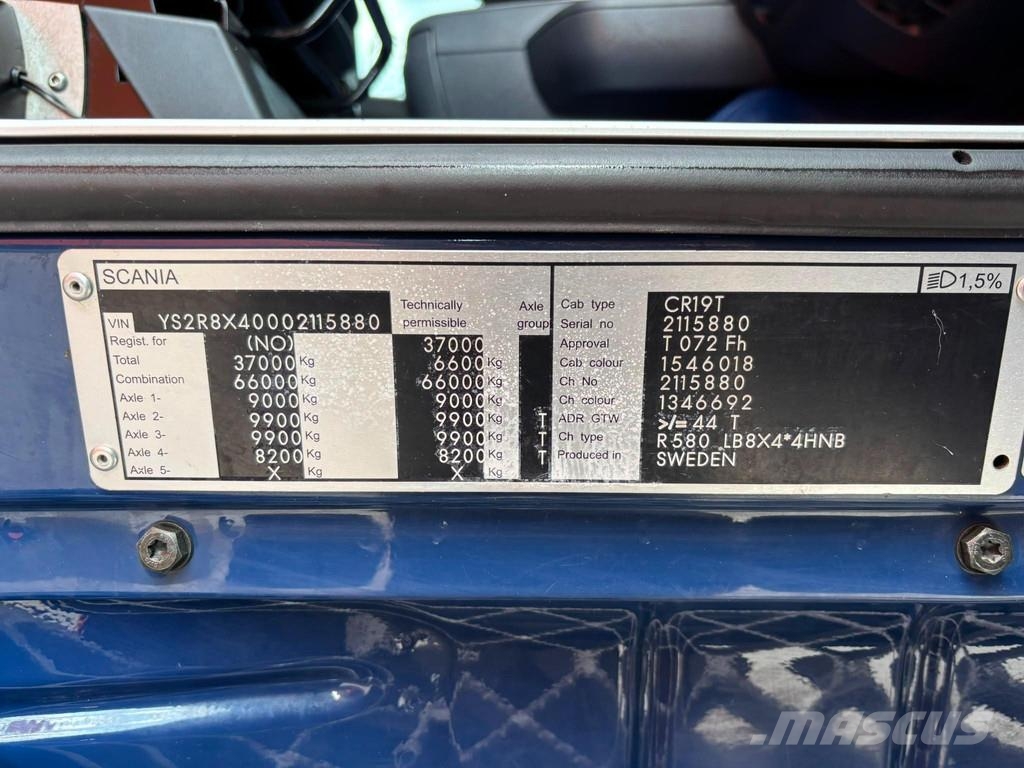 Scania R580 8x4*4 BIG AXELS / RETARDER / Smagās mašīnas ar celtni