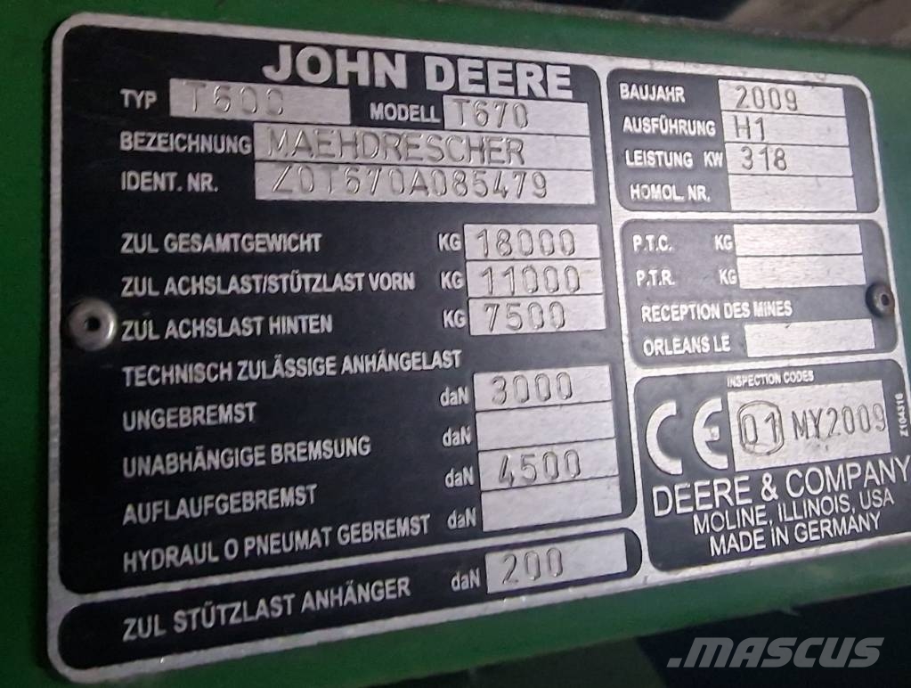 John Deere T670 حصادات