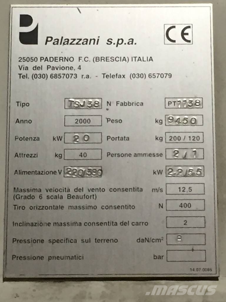 Palazzani TSJ 38 anno 2000 Ostali kranovi i platforme