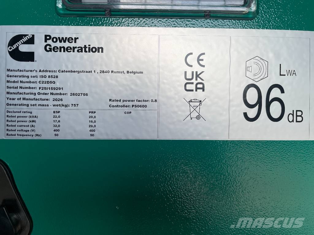 Cummins C22D5Q - 22 kVA Generator - DPX-18501-Q Generadores diésel