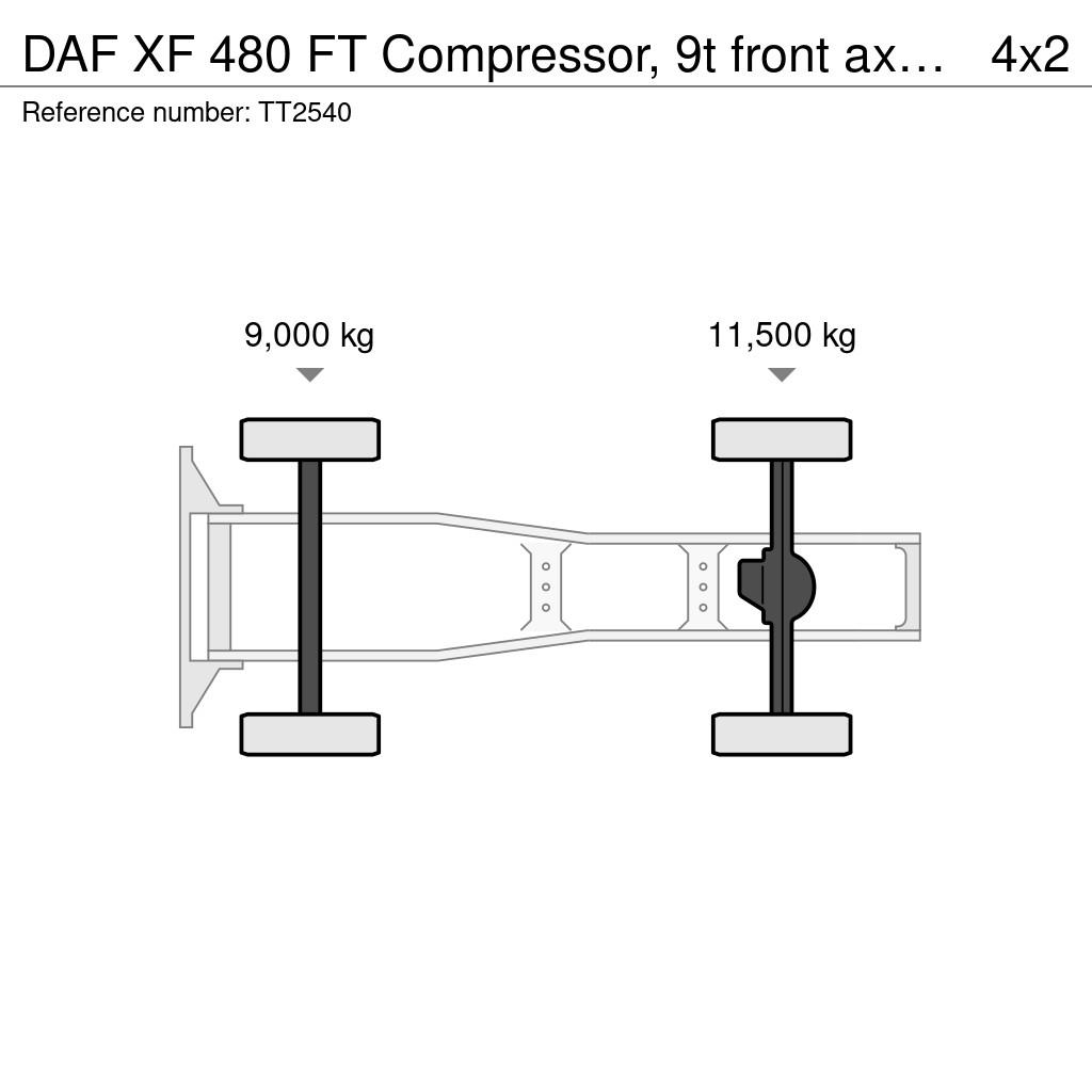 DAF XF 480 FT Compressor, 9t front axle, stand airco وحدات الجر