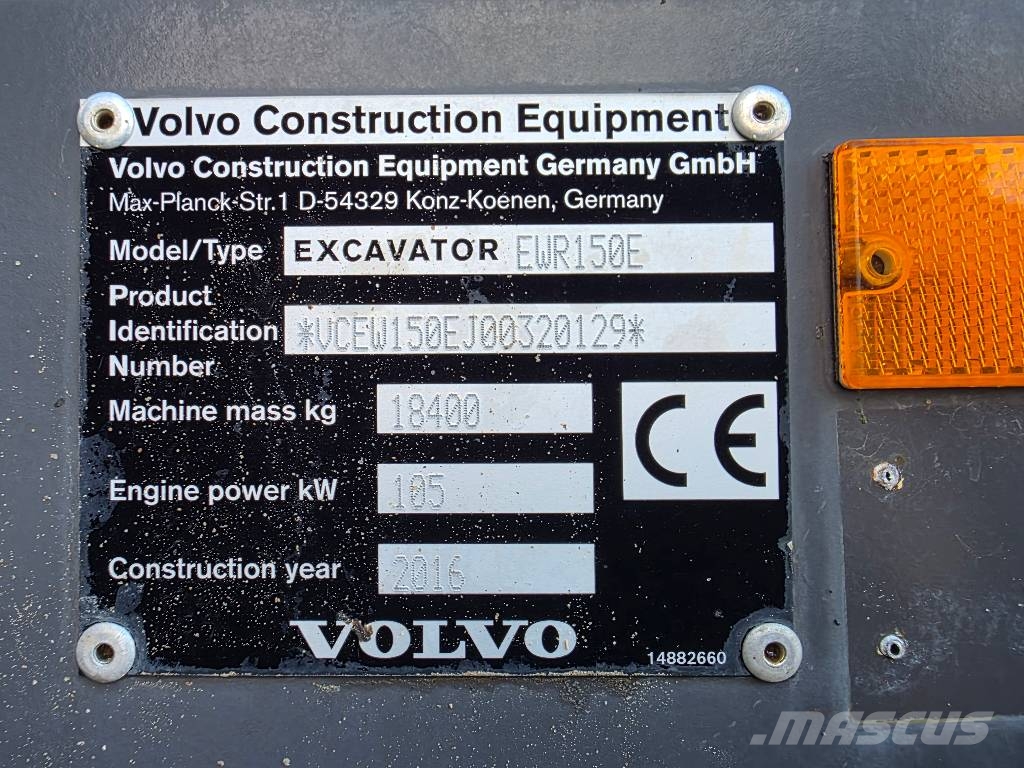 Volvo EWR 150E, 2016 ROK, GŁOWICA, PŁYWAJĄCE RAMIĘ Колісні екскаватори