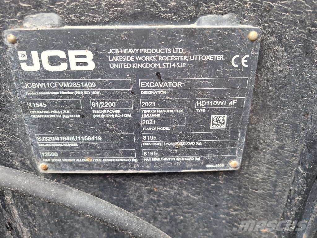 JCB 110 W Hydradig / Rototilt / 3x Kauha / Rasvari / Excavadoras de ruedas