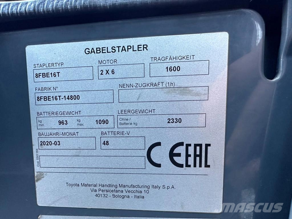 Toyota 8FBE16T Elektrische heftrucks