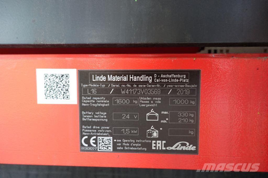 Linde L 16 行走控制式堆積機