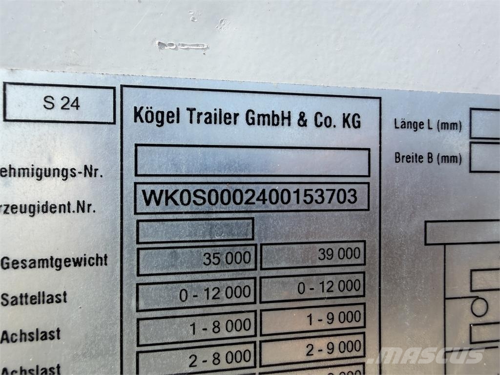 Kögel SN 24 VIN 703 Semirremolques de caja de lona