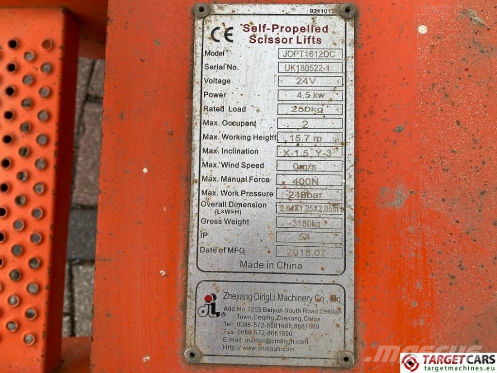 Dingli JCPT1612 DC Electric Scissor Work Lift 1570cm Scheren-Arbeitsbühnen