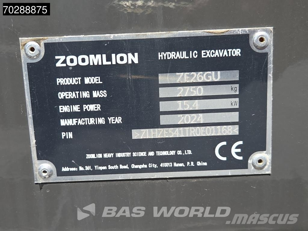 Zoomlion ZE26 GU GARANTÍA DE FÁBRICA - 3 CUCHARAS - MOTOR K Mini excavators < 7t (Mini diggers)