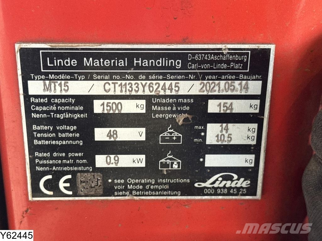 Linde MT 15 1500 kg, 0,9 kW, 2021 Штабелери