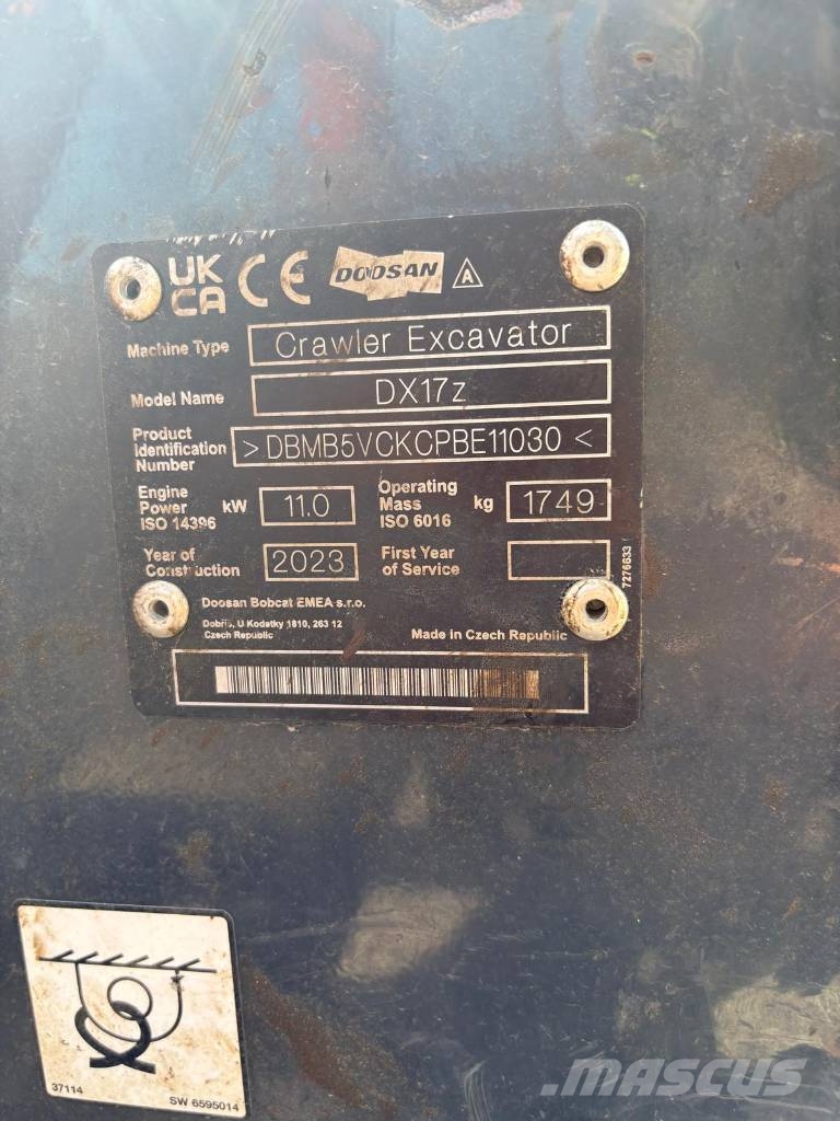 Doosan DX17Z حفارات صغيرة أقل من 7 طن (حفارات صغيرة)