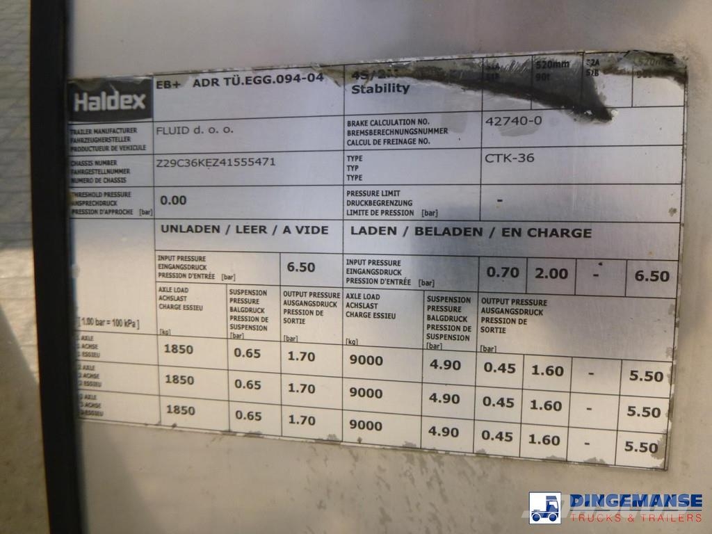  Fluid Chemical tank inox 37.5 m3 / 1 comp ADR 28-1 Poluprikolice cisterne