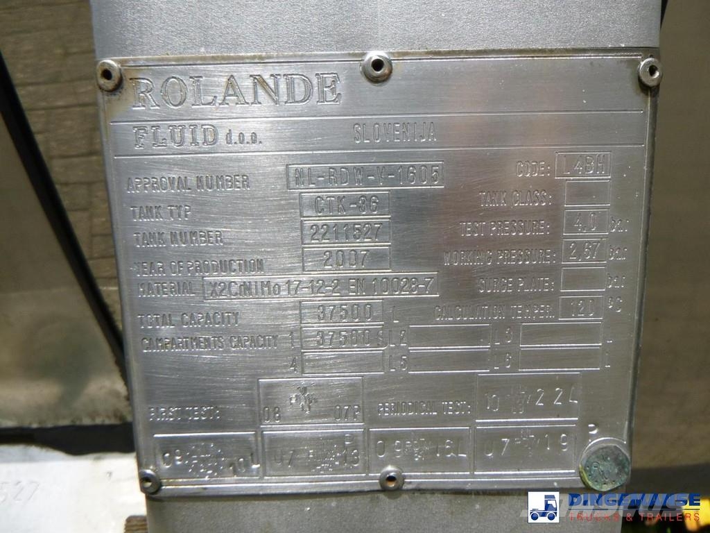  Fluid Chemical tank inox 37.5 m3 / 1 comp ADR 28-1 Poluprikolice cisterne