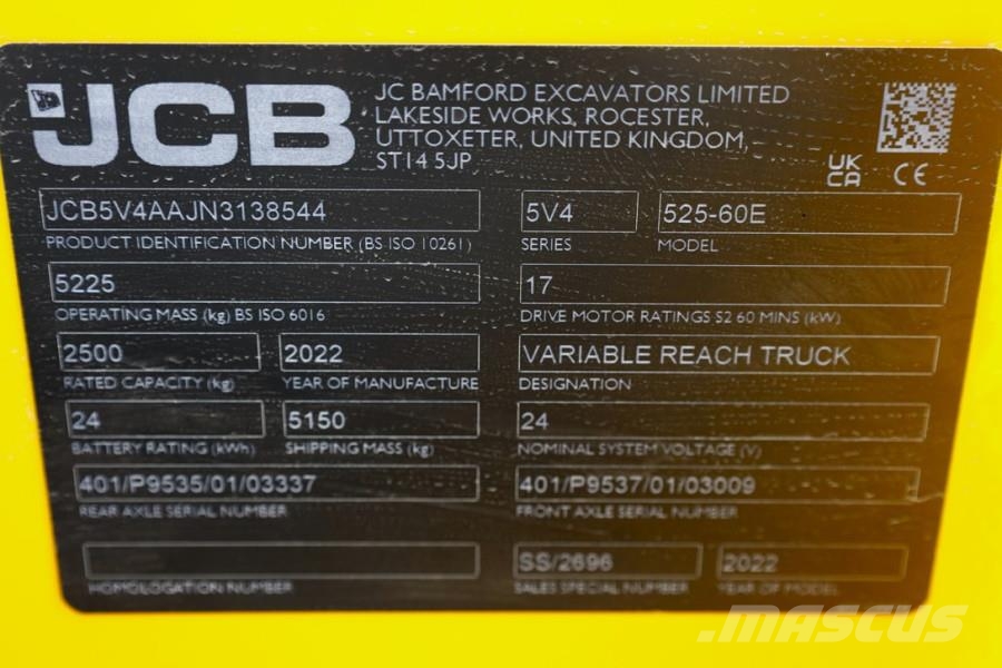 JCB 525-60E Fully Electric, 2500kg Capacity, 6m Liftin Teleskooplaadurid