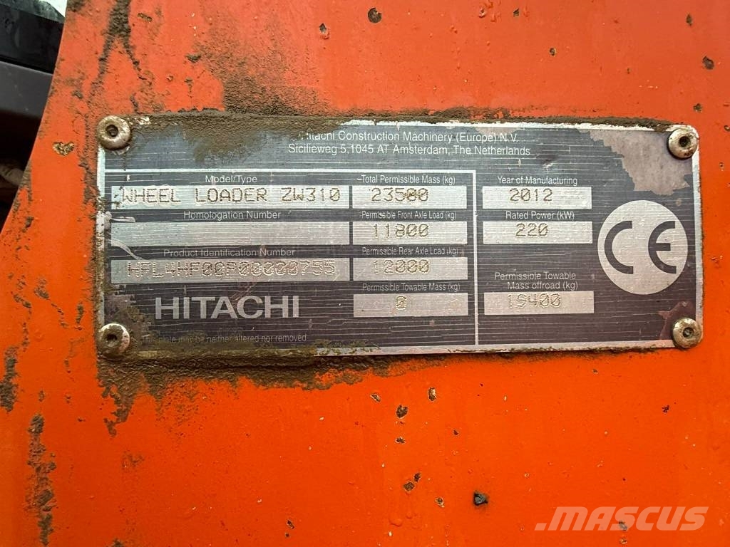  Calculator Hitachi ZW 310 Pás carregadoras de rodas