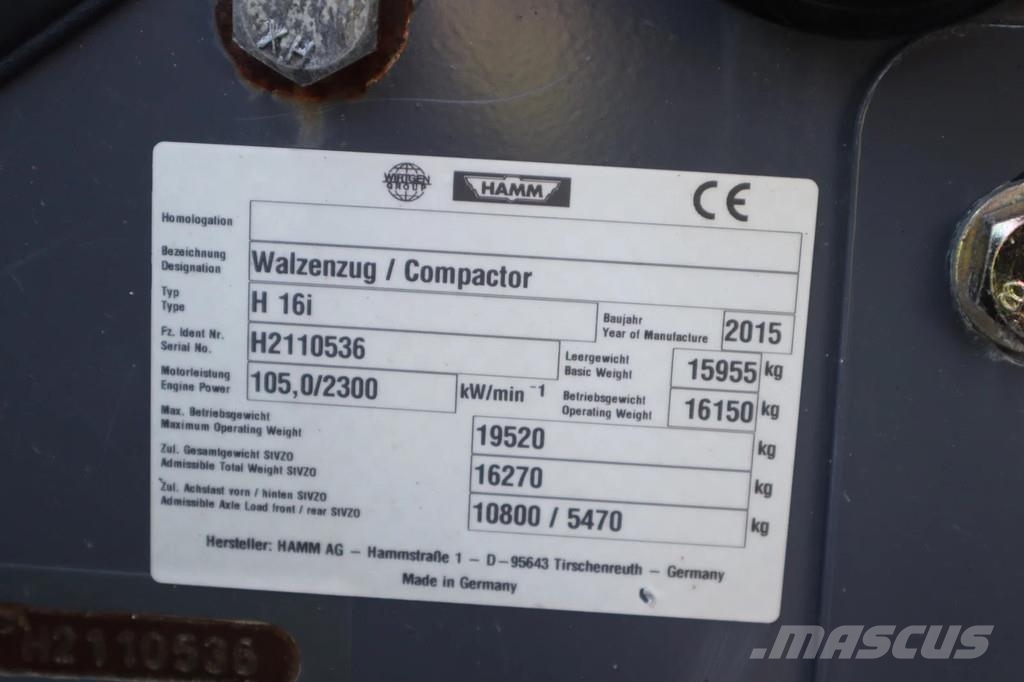 Hamm H16i | AIRCO | LOW HOURS Citi veltņi