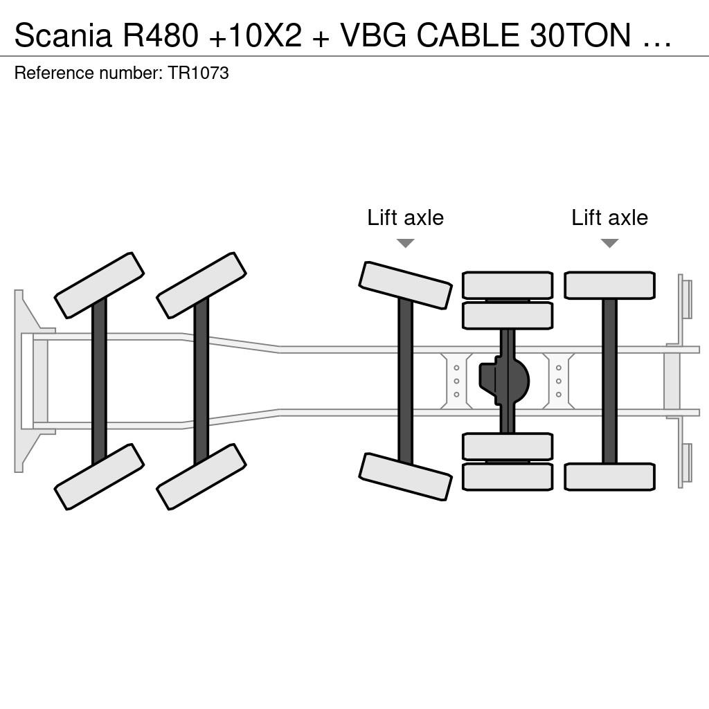 Scania R480 +10X2 + VBG CABLE 30TON Rol kiper kamioni sa kukom za podizanje tereta