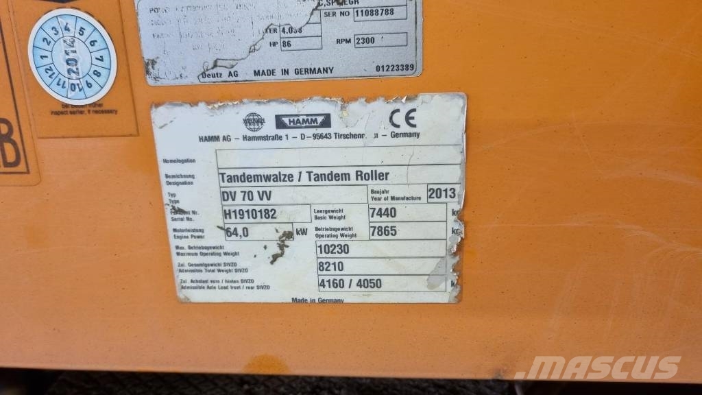 Hamm DV70VV, Vält 双轮压路机