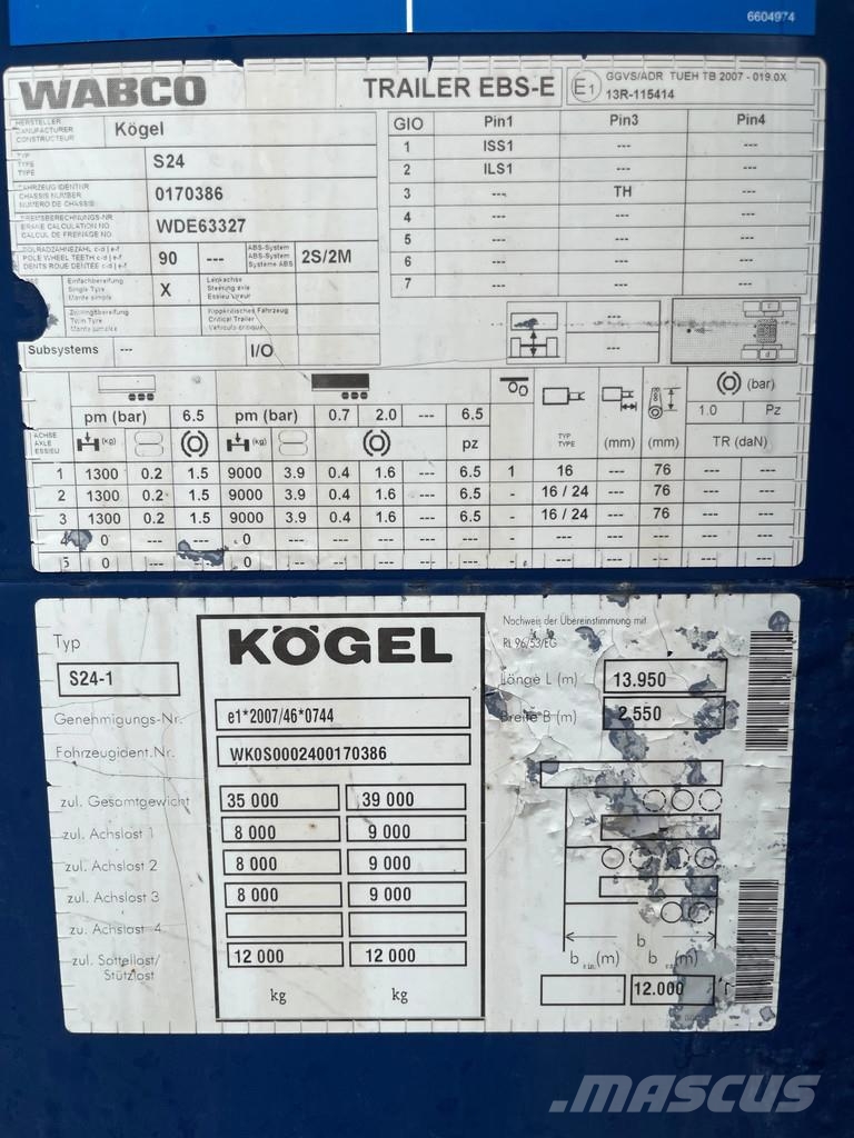 Kögel SN 24-1 *MEGA, *Tautliner, *Liftachse, *Hubdach Curtainsiderauflieger