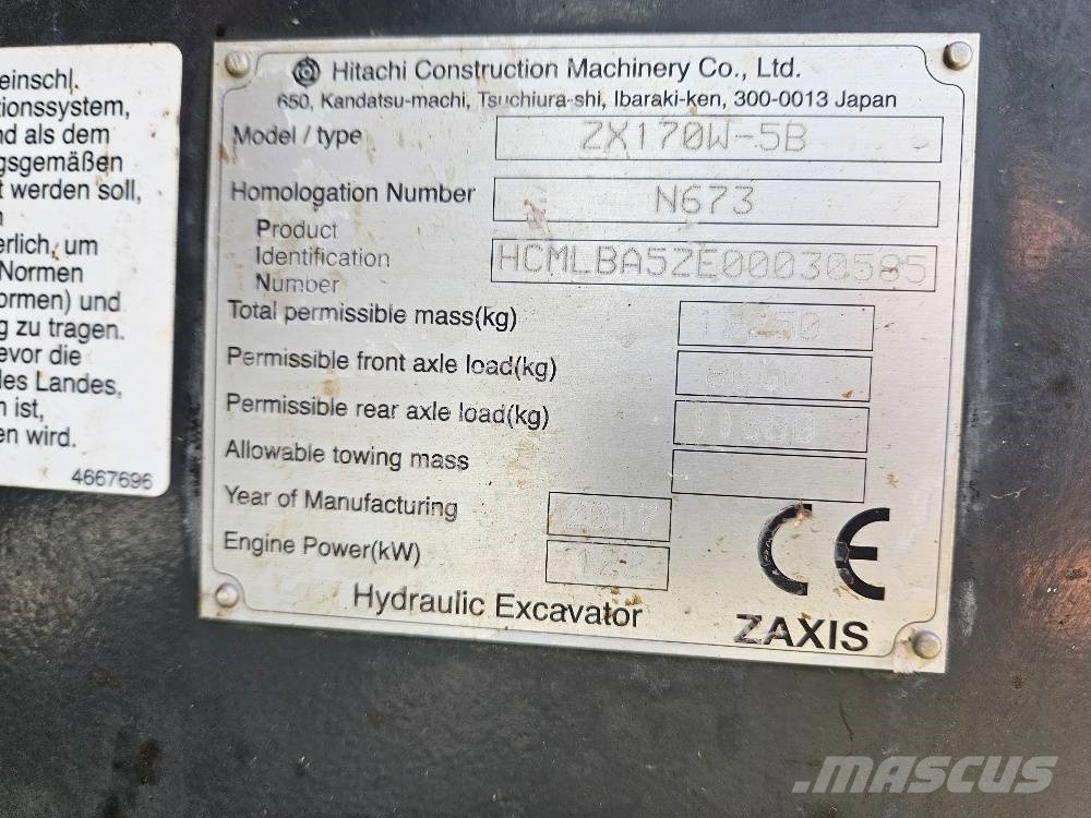 Hitachi ZX170W-5 Wielgraafmachines