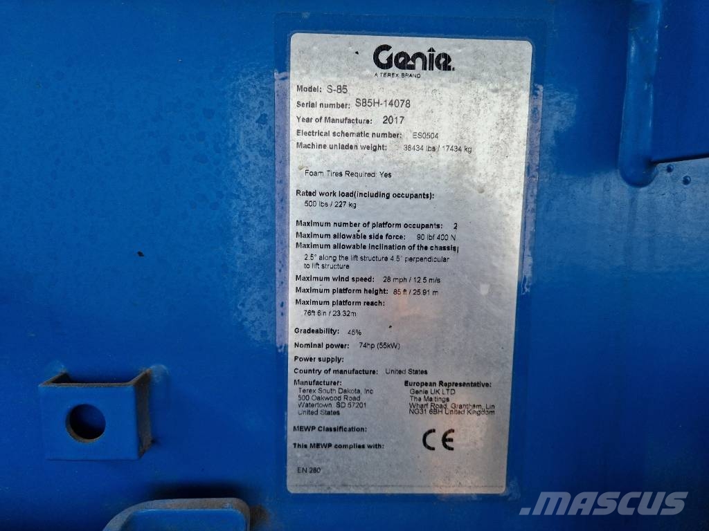 Genie S 85 S-85 860SJ P614 Telescopic boom lifts